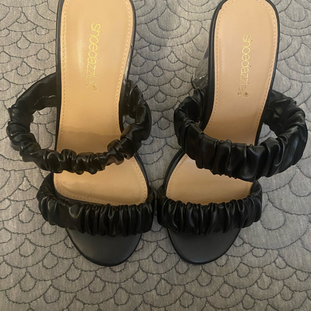 Shoe Dazzle Black Stiletto Heels with Ruffled Detail